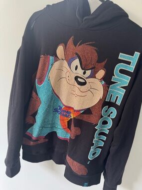 Fashion Nova Black Tune Squad Taz Rhinestone Hoodie with Turquoise Accents